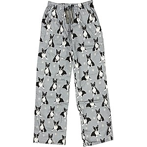 E&S PETS Boston Terrier Pajama Bottoms, Grey, X-Large