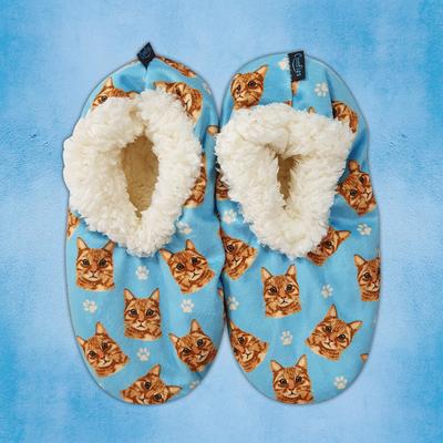 Show full view: E&S PETS Orange Tabby Slippers, Light Blue, one size slide 3 of 5