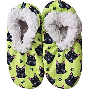 E&S PETS Black Cat Slippers, Light Green, one size
