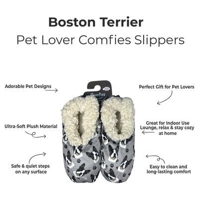 Show full view: E&S PETS Boston Terrier Slippers, Grey, one size slide 2 of 6