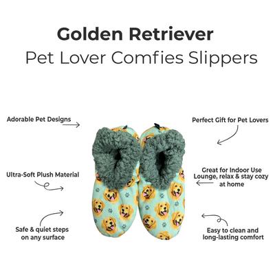 Show full view: E&S PETS Golden Retriever Slippers, Teal, one size slide 2 of 4