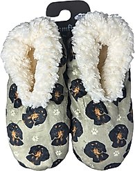E&S PETS Black Dachshund Slippers, Cream, one size