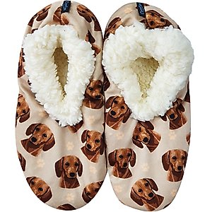 E&S PETS Red Dachshund Slippers, Cream, one size