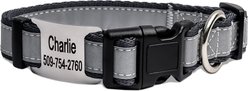 GoTags Reflective Adjustable Personalized Nameplate Dog Collar, Charcoal, Large: 18 to 26-in neck, 1-in wide