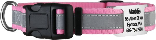 Show full view: GoTags Reflective Adjustable Personalized Nameplate Dog Collar, Pink, Medium: 14 to 20-in neck, 3/4-in wide slide 1 of 7