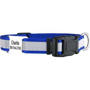 GoTags Reflective Adjustable Personalized Nameplate Dog Collar, Blue, Medium: 14 to 20-in neck, 3/4-in wide