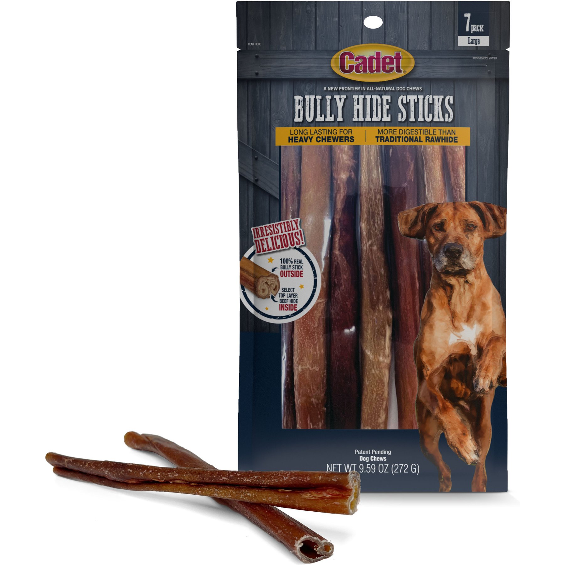 Cadet Bully Hide Sticks Dog Chews, Large, 7 count