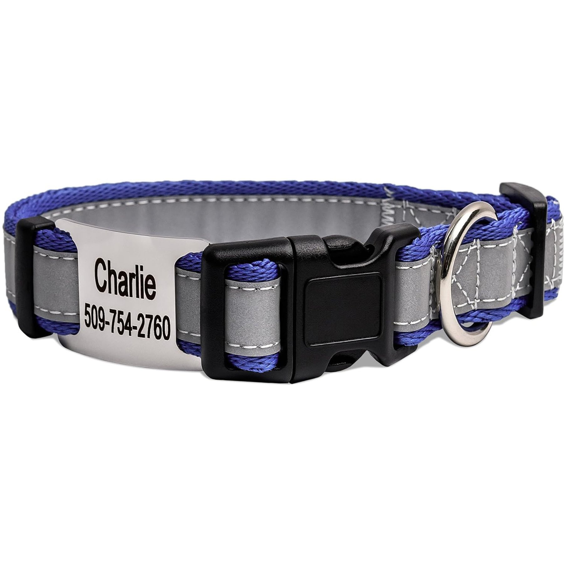 GoTags Reflective Adjustable Personalized Nameplate Dog Collar, Lavender, Medium: 14 to 20-in neck, 3/4-in wide