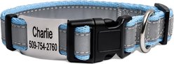 GoTags Reflective Adjustable Personalized Nameplate Dog Collar, Light Blue, Medium: 14 to 20-in neck, 3/4-in wide