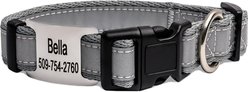 GoTags Reflective Adjustable Personalized Nameplate Dog Collar, Light Gray, Large: 18 to 26-in neck, 1-in wide