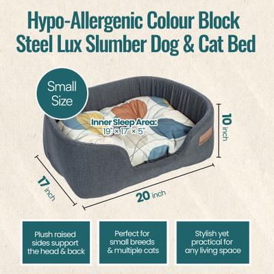 Show full view: DANISH DESIGN Hypo-Allergenic Colour Block Steel Lux Slumber Dog & Cat Bed, Steel, Small slide 2 of 8
