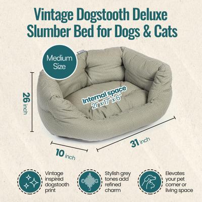 Show full view: DANISH DESIGN Vintage Dogstooth Deluxe Slumber Dog & Cat Bed, Grey, Medium slide 2 of 7