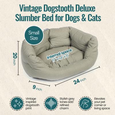 Show full view: DANISH DESIGN Vintage Dogstooth Deluxe Slumber Dog & Cat Bed, Grey, Small slide 2 of 7