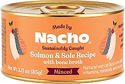 Made by Nacho Sustainably Caught Salmon & Sole Recipe with Bone Broth Minced Wet Cat Food, 3-oz can, case of 6