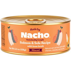 Made by Nacho Sustainably Caught Salmon & Sole Recipe with Bone Broth Minced Wet Cat Food, 5.5-oz can, case of 6