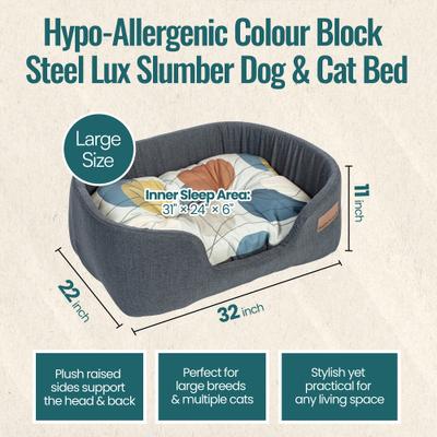 Show full view: DANISH DESIGN Hypo-Allergenic Colour Block Steel Lux Slumber Dog & Cat Bed, Steel, Large slide 2 of 8