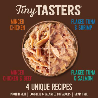 Show full view: Wellness CORE Tiny Tasters Adult Seafood & Poultry Variety Pack Grain-Free Wet Cat Food, 1.75-oz pouch, 12 count slide 4 of 10