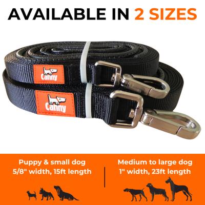 Show full view: Canny Recall Extra Long Dog Training Leash, Black, 1/2-in wide, 15-ft long slide 5 of 8