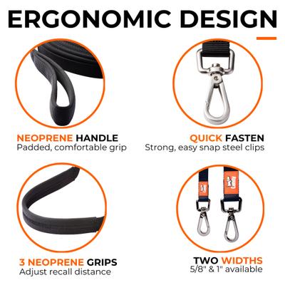 Show full view: Canny Recall Extra Long Dog Training Leash, Black, 1/2-in wide, 15-ft long slide 3 of 8