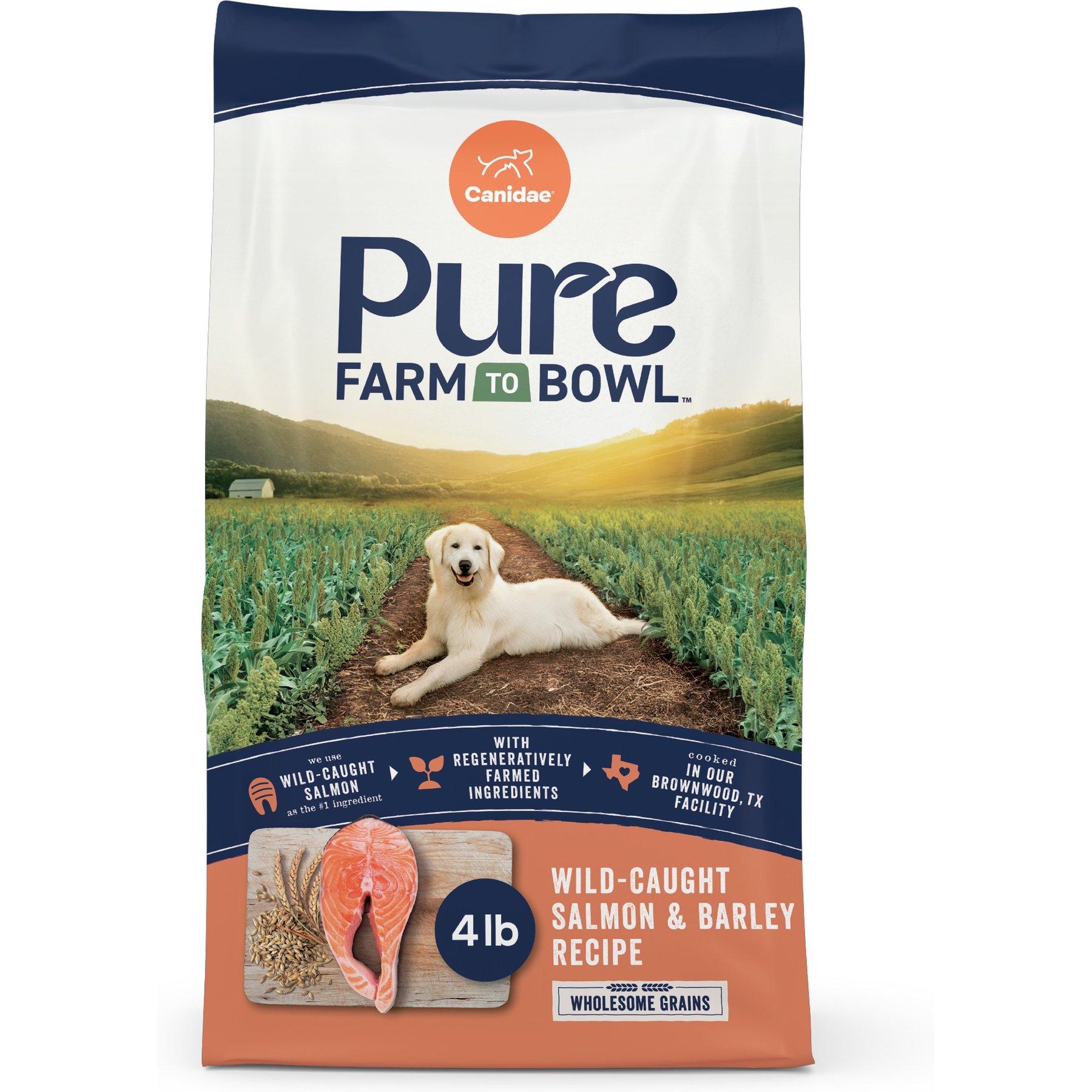 CANIDAE Pure Farm to Bowl Wild-Caught Salmon & Barley Recipe Dry Dog Food, 4-lb bag