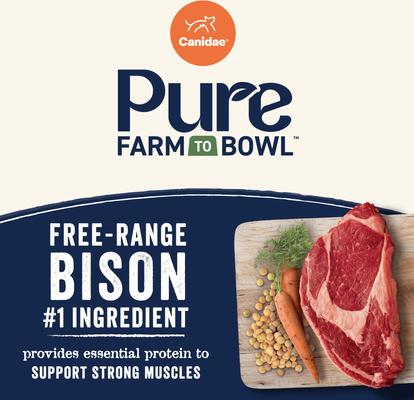 Show full view: CANIDAE Pure Farm to Bowl Free-Range Bison, Lentil & Carrot Recipe Dry Dog Food, 10-lb bag slide 4 of 10