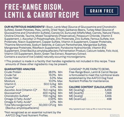 Show full view: CANIDAE Pure Farm to Bowl Free-Range Bison, Lentil & Carrot Recipe Dry Dog Food, 10-lb bag slide 5 of 10