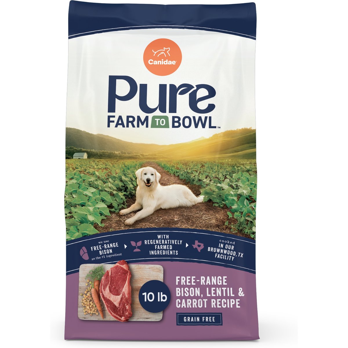 CANIDAE Pure Farm to Bowl Free-Range Bison, Lentil & Carrot Recipe Dry Dog Food, 10-lb bag