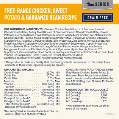 Show full view: CANIDAE Grain-Free PURE Senior Limited Ingredient Chicken, Sweet Potato & Garbanzo Bean Recipe Dry Dog Food, 12-lb bag slide 6 of 11
