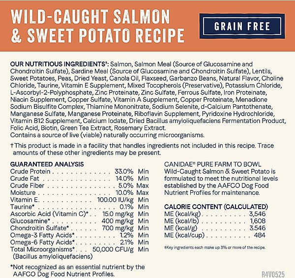 Show full view: CANIDAE Pure Farm to Bowl Wild-Caught Salmon & Sweet Potato Recipe Dry Dog Food, 22-lb bag slide 6 of 11