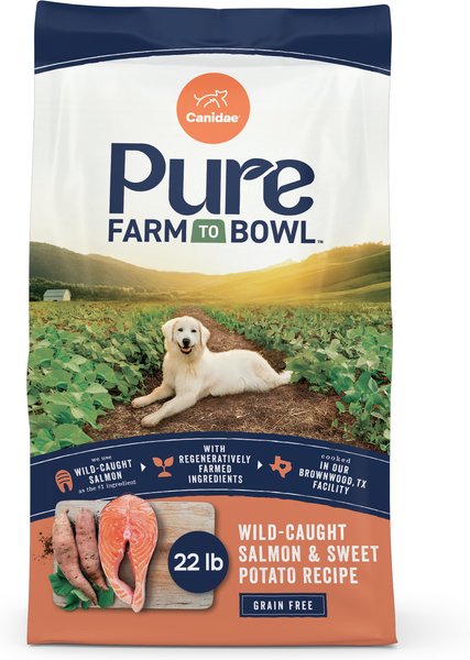 Show full view: CANIDAE Pure Farm to Bowl Wild-Caught Salmon & Sweet Potato Recipe Dry Dog Food, 22-lb bag slide 1 of 11