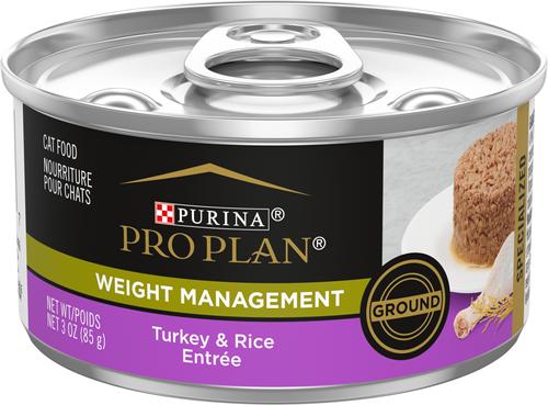 Show full view: Purina Pro Plan Adult Weight Management Chicken & Rice Formula Dry Food + Focus Adult Weight Management Ground Turkey & Rice Entree Canned Cat Food slide 6 of 9