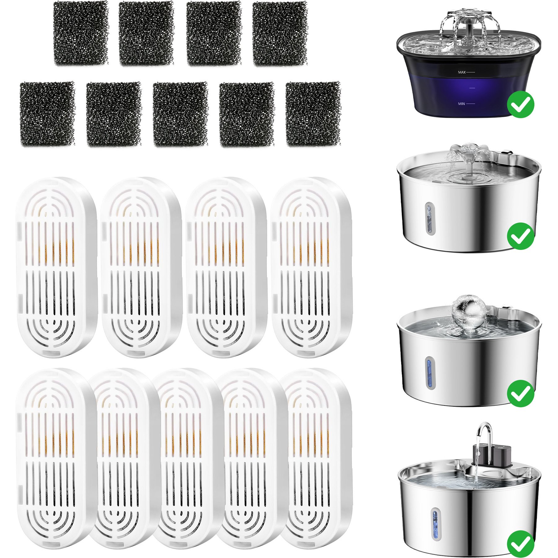 VIVIPAL Replacement Filter for Stainless Steel Cat Water Fountain, 9 count