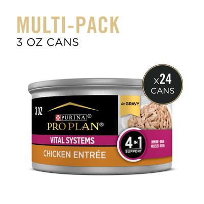 Show full view: Purina Pro Plan Vital Systems Chicken Entree in Wet Cat Food Gravy, 3-oz can, case of 24 slide 3 of 12