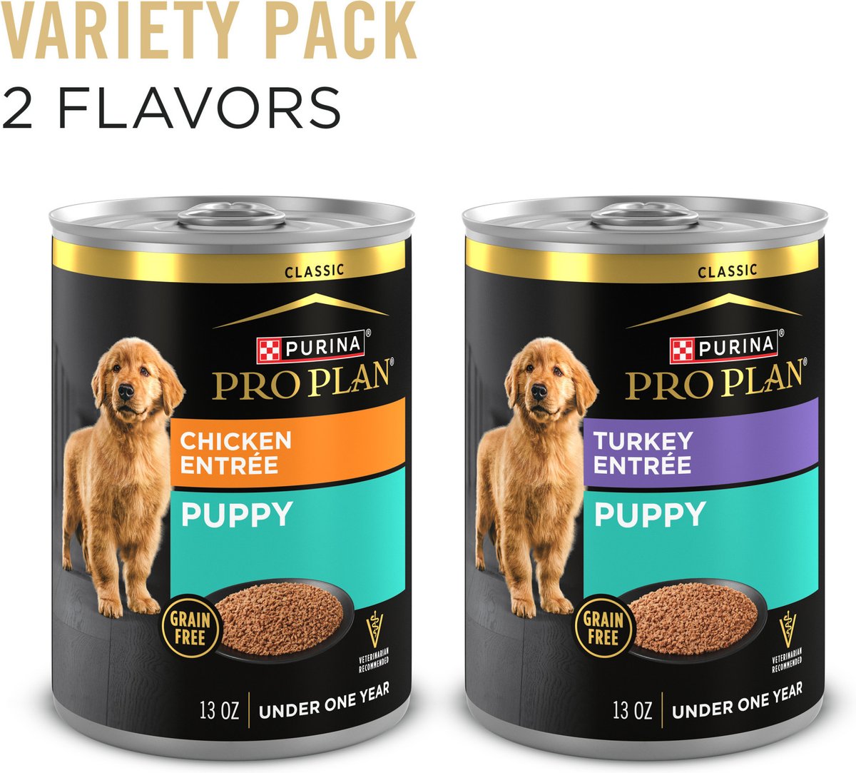 Purina Pro Plan Development Variety Pack Puppy Grain-Free Chicken Entree & Turkey Entree Wet Dog Food, 13-oz can, case of 12