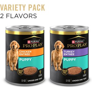 Purina Pro Plan Development Variety Pack Puppy Grain-Free Chicken Entree & Turkey Entree Wet Dog Food, 13-oz can, case of 12