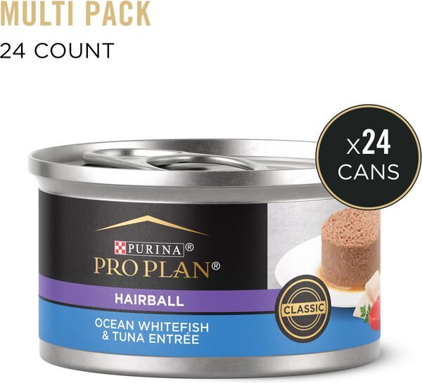 Purina Pro Plan Hairball Control Ocean Whitefish & Tuna Entrée Pate Wet Cat Food, 3-oz can, case of 24