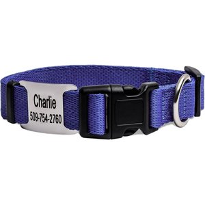 GoTags Adjustable Nameplate Personalized Dog Collar, Lavender, X-Small: 8 to 12-in neck, 3/8-in wide