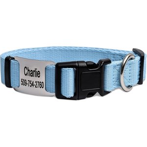 GoTags Adjustable Nameplate Personalized Dog Collar, Light Blue, X-Small: 8 to 12-in neck, 3/8-in wide