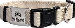 GoTags Adjustable Nameplate Personalized Dog Collar, Beige, Small: 11 to 16-in neck, 5/8-in wide