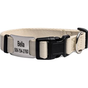 GoTags Adjustable Nameplate Personalized Dog Collar, Beige, X-Small: 8 to 12-in neck, 3/8-in wide
