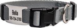 GoTags Adjustable Nameplate Personalized Dog Collar, Light Gray, Medium: 14 to 20-in neck, 3/4-in wide