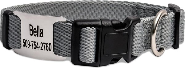 Show full view: GoTags Adjustable Nameplate Personalized Dog Collar, Light Gray, Medium: 14 to 20-in neck, 3/4-in wide slide 1 of 7