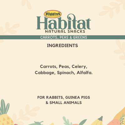 Show full view: Higgins Habitat Natural Snack Carrots, Peas & Greens Small Animal Treats, 3.5-oz bag slide 3 of 4