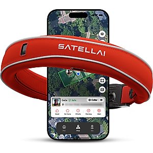 SATELLAI Wireless Fence System & GPS Tracker Dog Collar, Candy Apple Red