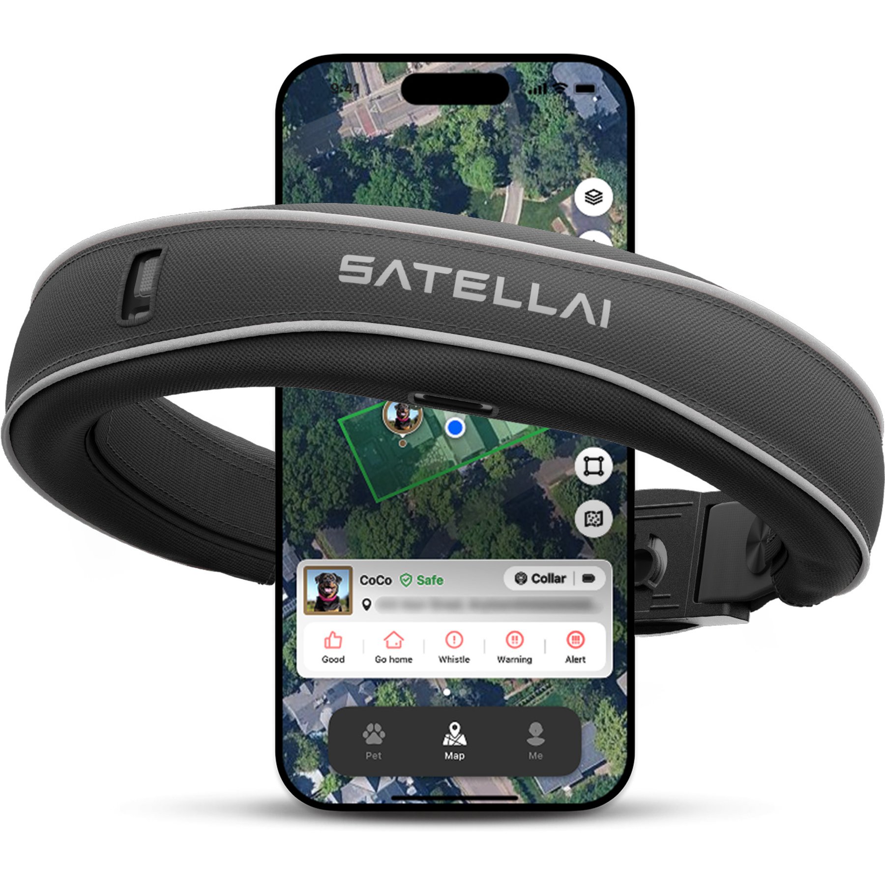 SATELLAI Wireless Fence System & GPS Tracker Two-Way Audio, Escape Alerts, Health Monitoring Waterproof Training Dog Collar, Smoke Gray