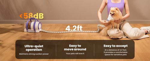 Show full view: OneIsAll Cordless Dog Grooming Vacuum, 5200 mAh slide 9 of 11