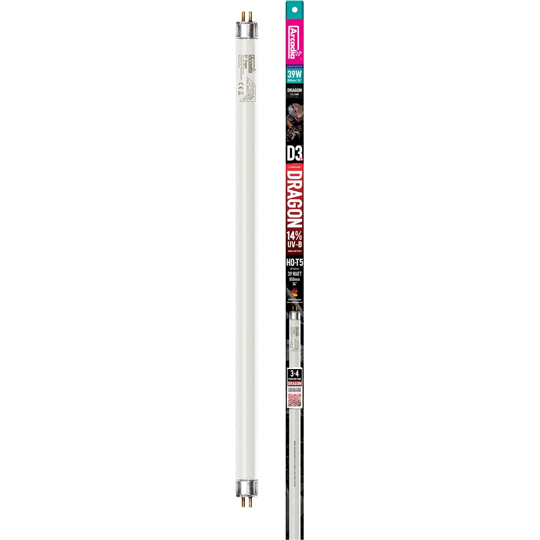 Arcadia Reptile D3+ Dragon T5 14% UVB Reptile Lamp, 39-watt, 34-in