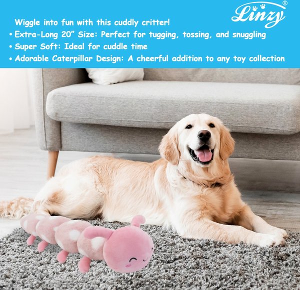 Show full view: Linzy Toys Caterpillar Squeaky Plush Dog Toy, Pink, 20-in slide 5 of 6