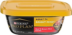 Purina Pro Plan Bright Mind Senior Adult 7+ Beef & Brown Rice Entree Wet Dog Food, 10-oz tub, case of 8