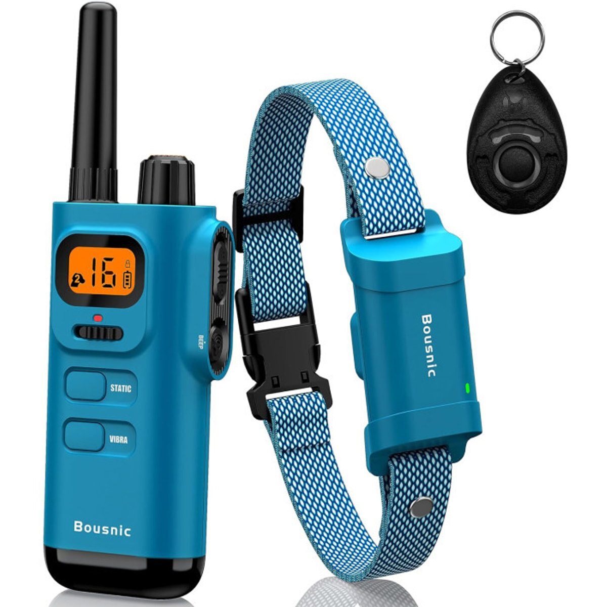 Bousnic 4000FT Extra Long Remote Range Waterproof Rechargeable Electronic Training Dog Collar, Bright Blue